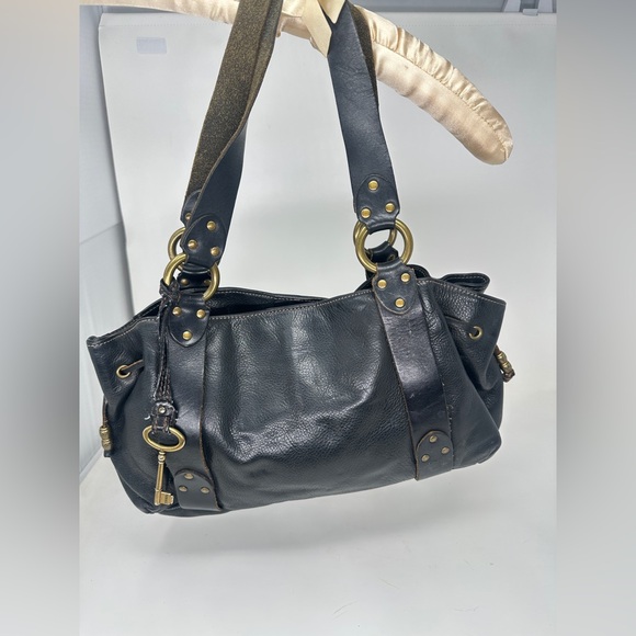 Vintage Y2K shoulder bag Black Leather Fossil Bag M Bag Real Leather. - Picture 9 of 14